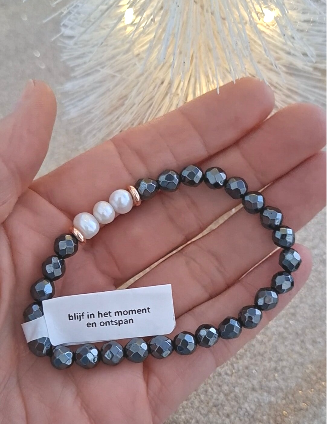 Hematiet en échte parels 6mm facet (armband)