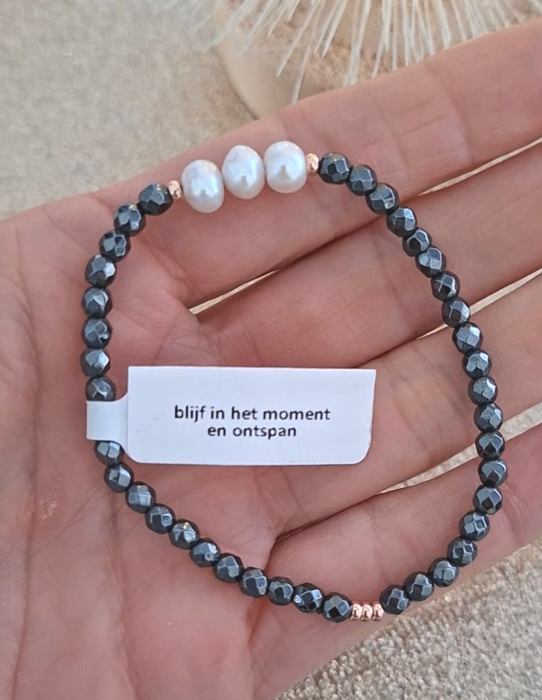 Hematiet en échte parels 4mm facet (armband)