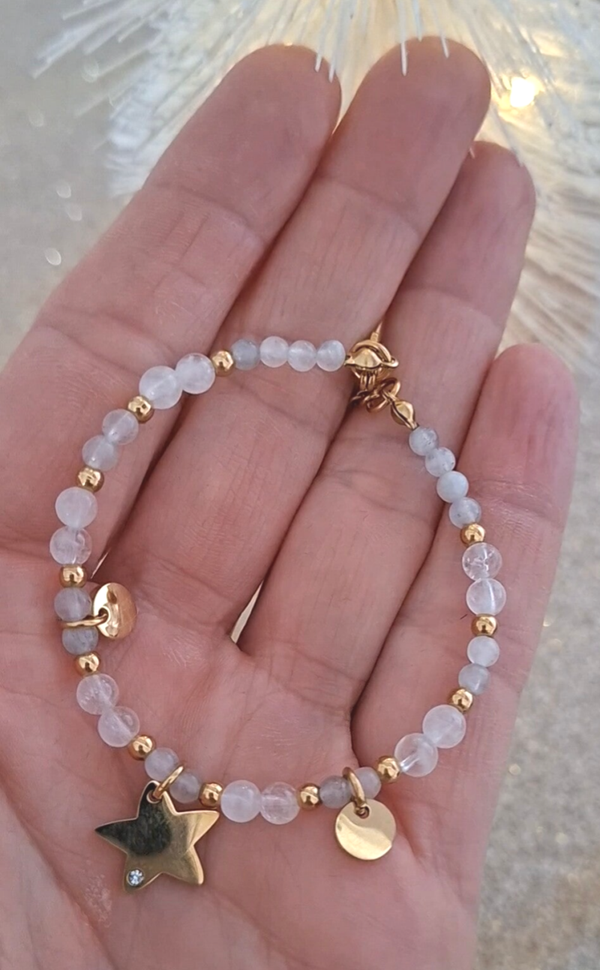 Labradoriet en Bergkristal 4mm (armband, kogel)