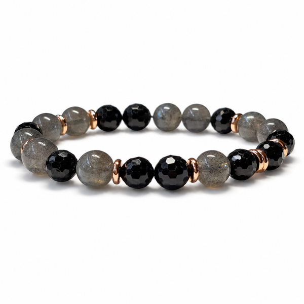 Zwarte Toermalijn & Labradoriet armband 8 mm