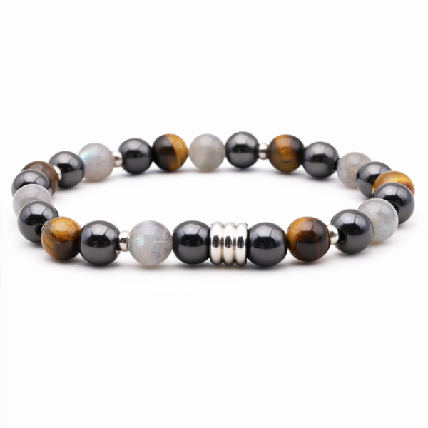 Labradoriet Tijgeroog  Hematiet 8 mm herenarmband