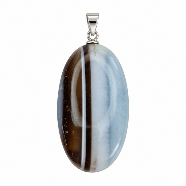 Owyhee Blauwe Opaal hanger cabochon ovaal groot zilver nr 1