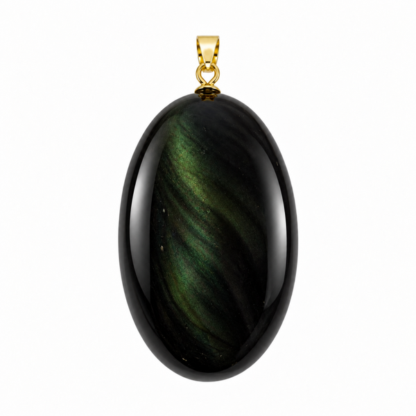 Regenboog Obsidiaan hanger cabochon ovaal groot gold plated nr. 1