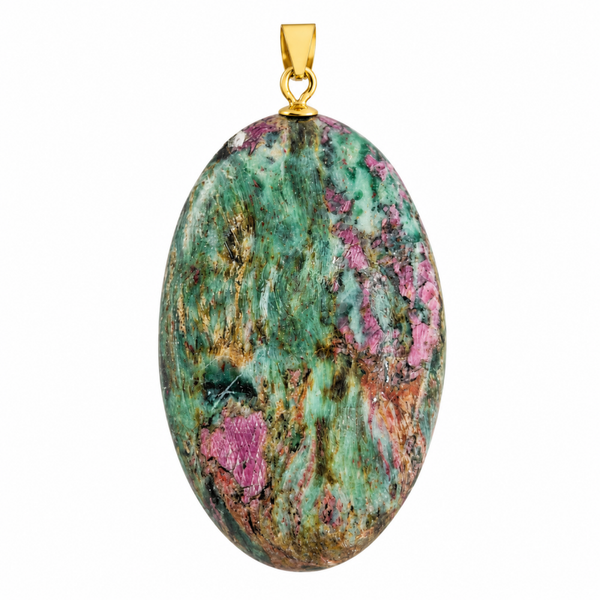 Robijn in Fuchsiet hanger cabochon ovaal groot gold plated nr. 1