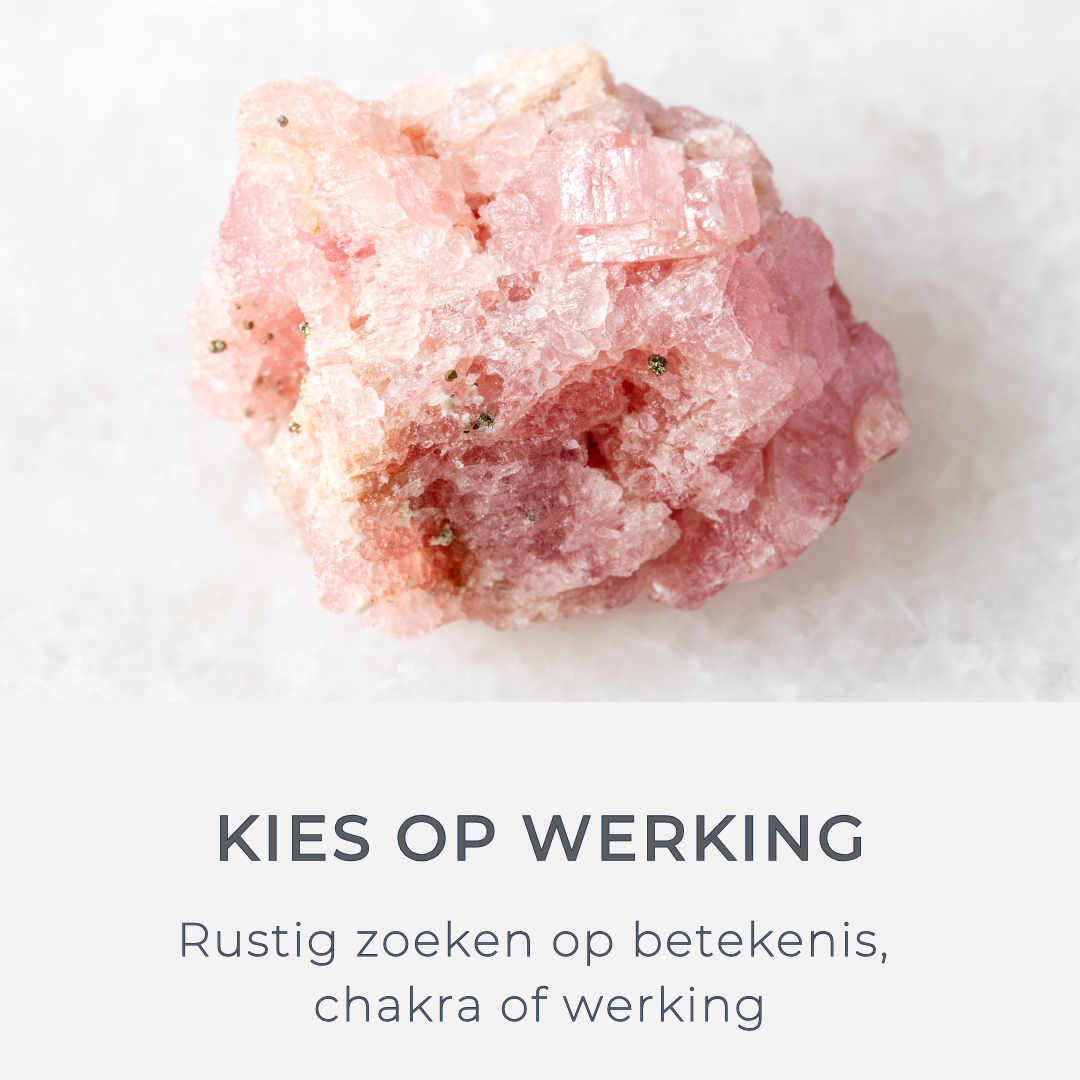 kies op werking, rustig zoeken op betekenis, chakra of werking