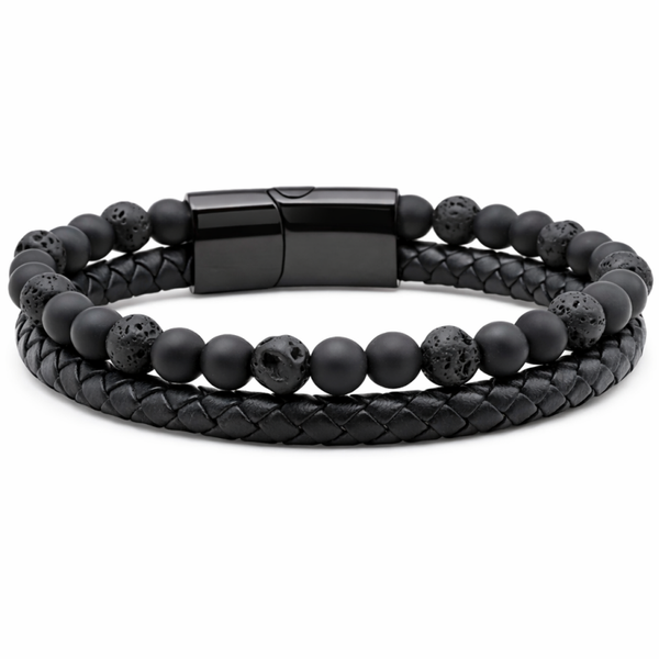 Shungiet Lavasteen Leer 6 mm herenarmband
