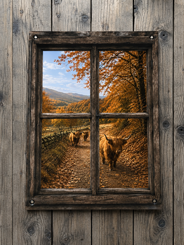Tuinposter Raam hooglander in de hersft