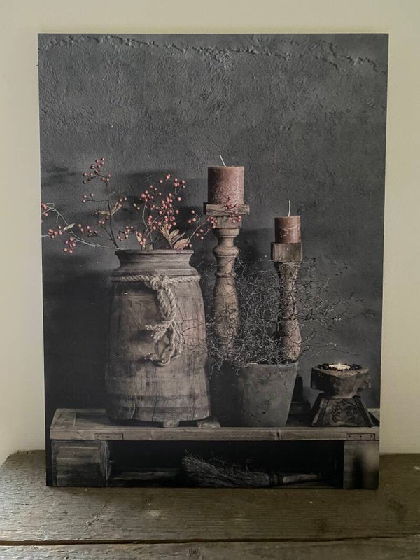 Houten paneel Nepalese vaas en kanderlaars zonder ophangkoord