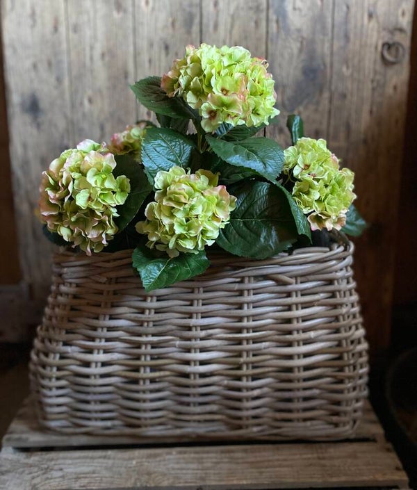 Kunst zijden hortensia, kleur groen met kleine twist roze