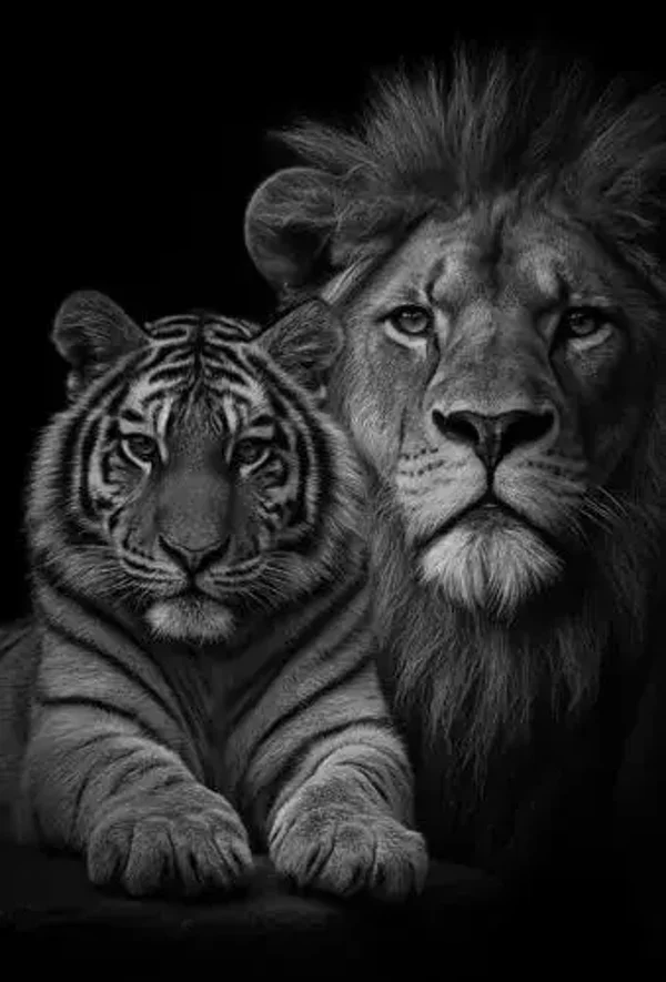 Wanddoek tijger en leeuw