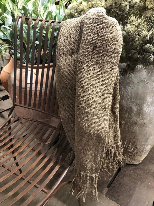 Taupe/bruin plaid met franjes