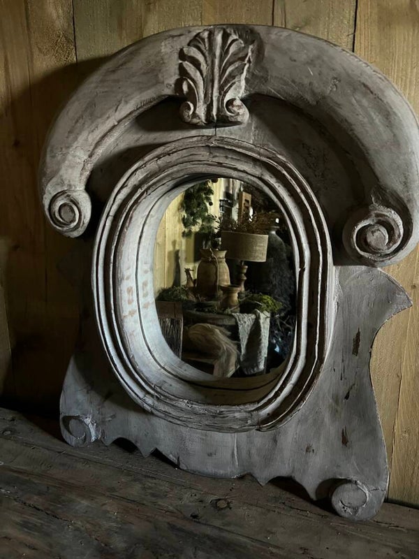 Massief houten ossenoog spiegel