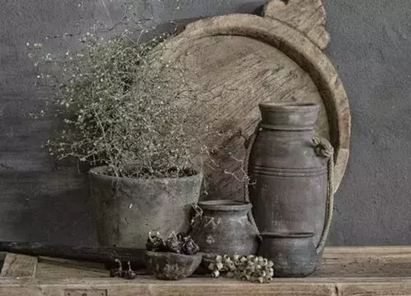 Vinyl placemat schaal en grijze potten