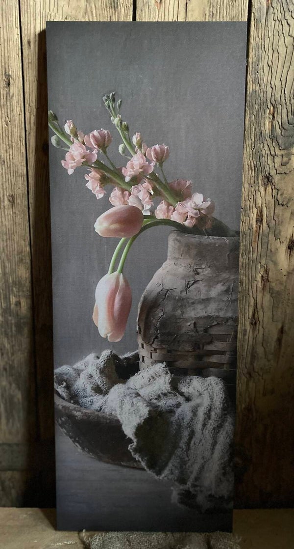 Houten paneel roze tulp in leenmand