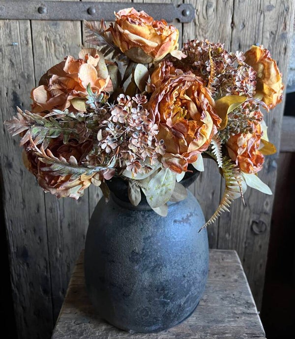 Kunst Boeket Rozen & Hortensia roest oranje