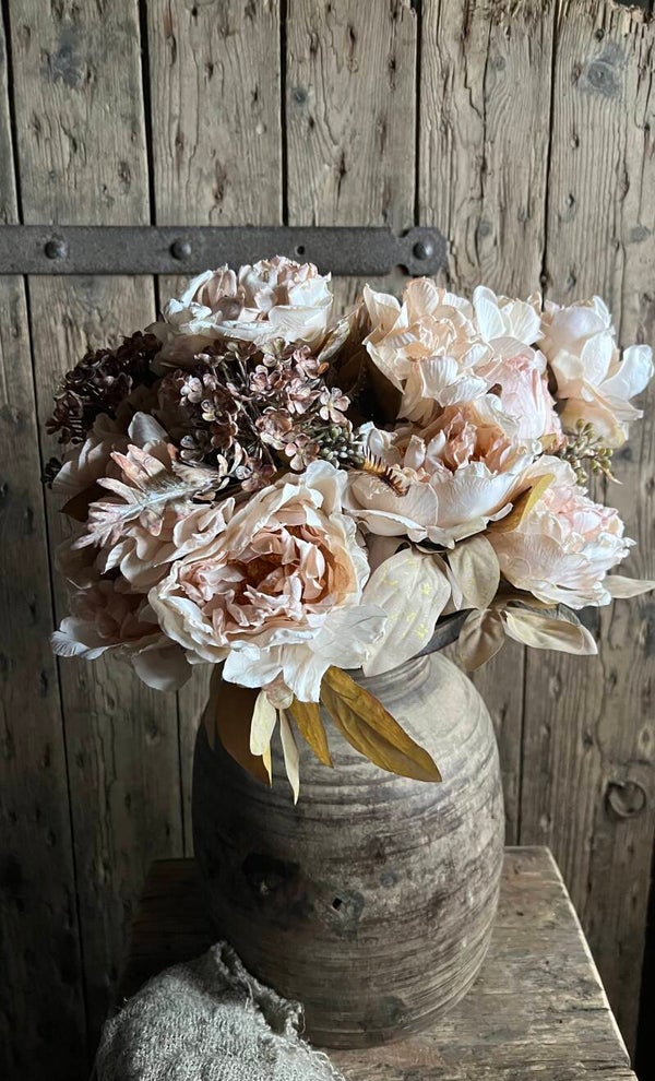 Kunst Boeket Rozen & Hortensia crème wit