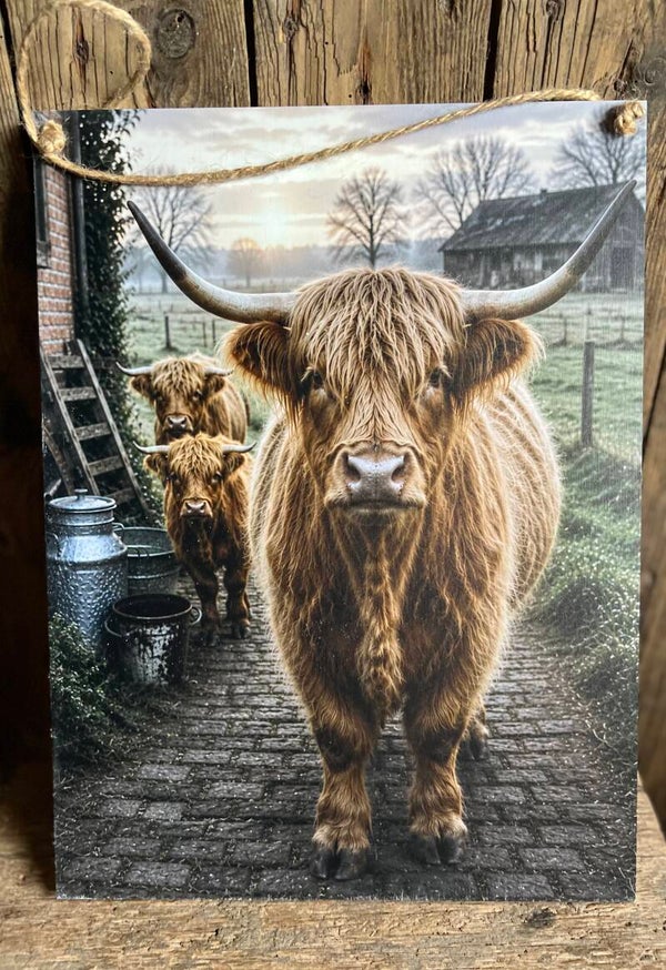 Houten paneelSchotse hoogland met jong