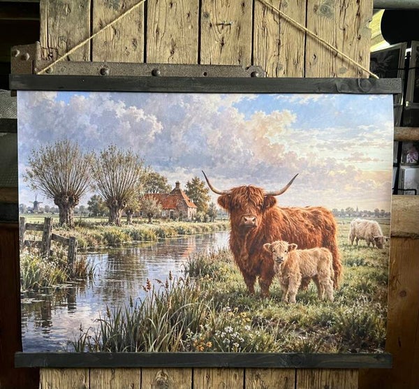 Wanddoek Schotse hooglander met jong