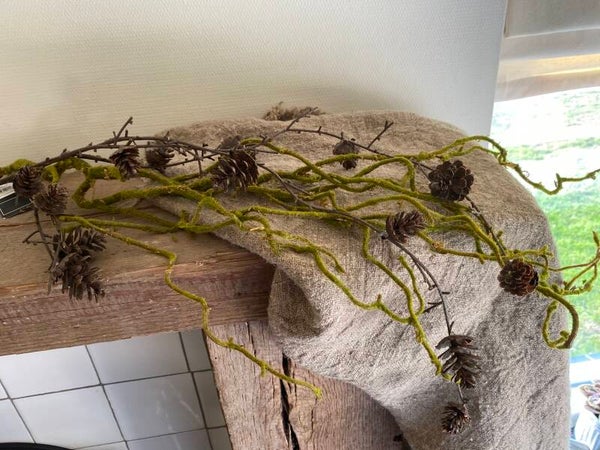 Guirlande kunst dennenappels aan tak