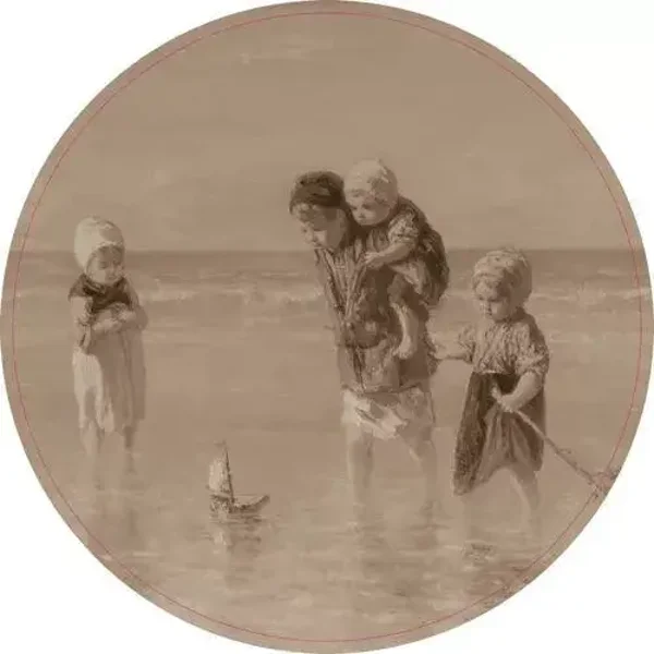 Muurcirkel vader met kinderen,sepia
