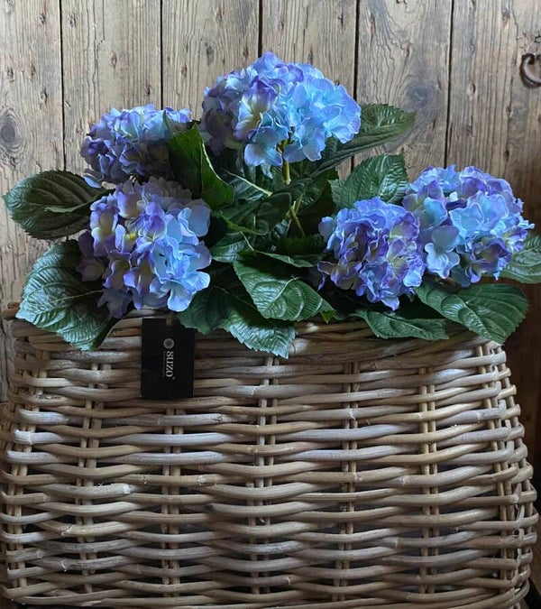 Kunst zijden hortensia, blauw met een kleine paarse twist