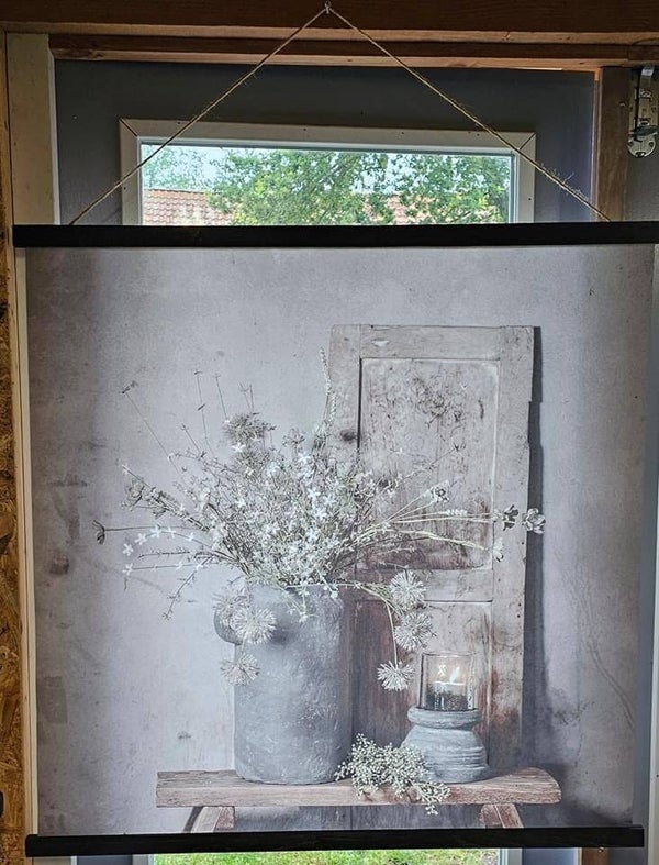 Wanddoek droog bloemen met luik