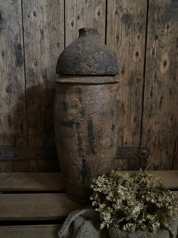 Houten Craquelé pot met deksel nr 1