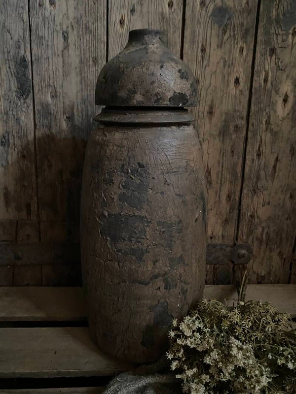 Houten Craquelé pot met deksel nr 2