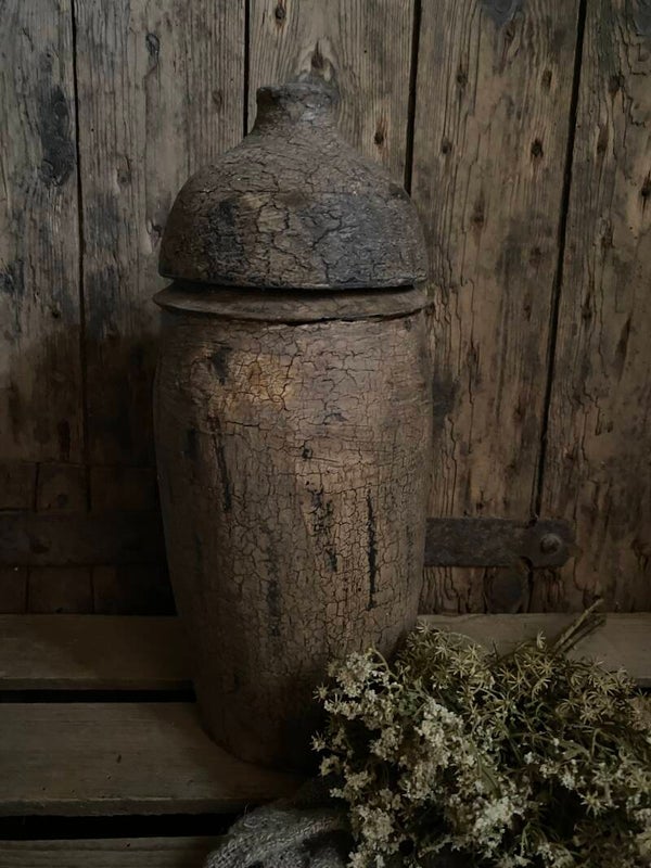 Houten Craquelé pot met deksel nr 3