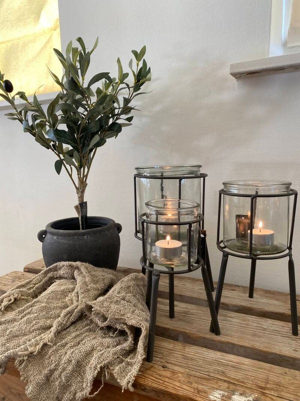 Waxinelicht glas met stalen houder