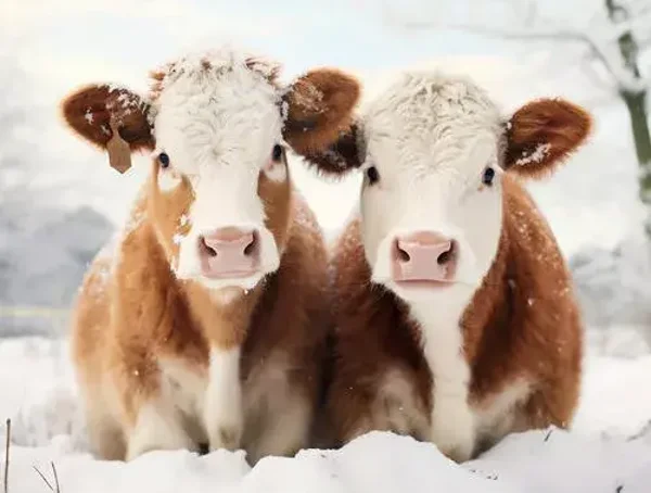 Tuinposter kalfjes in de sneeuw