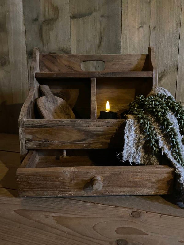 Houten gruttersbak met laatje