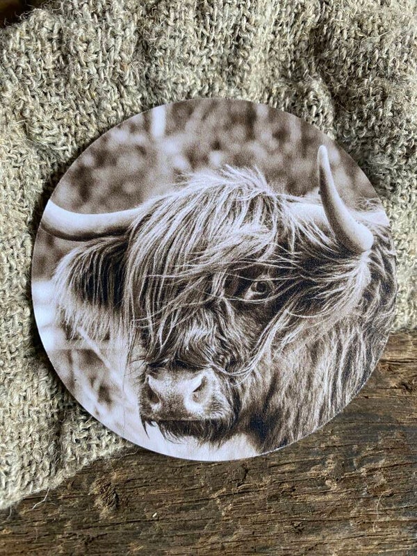 Ronde viltje Schotse hooglander nr 4 sepia