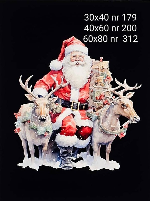 Wanddoek kerstman met rendieren zwart