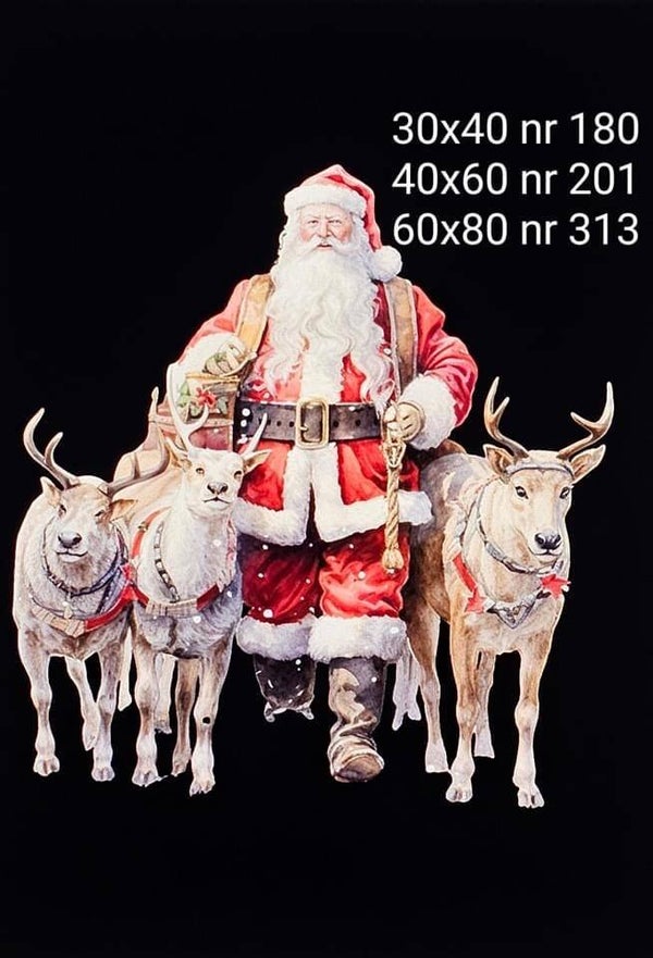 Wanddoek kerstman met drie rendieren zwart