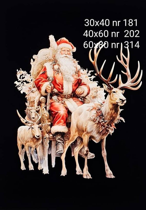 Wanddoek kerstman met  rendieren en slee zwart