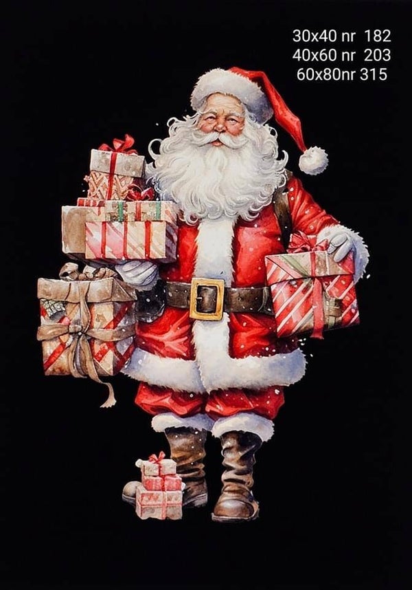 Wanddoek kerstman met  kadootjes zwart