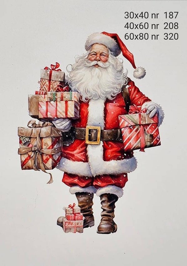 Wanddoek kerstman met  kadootjes wit