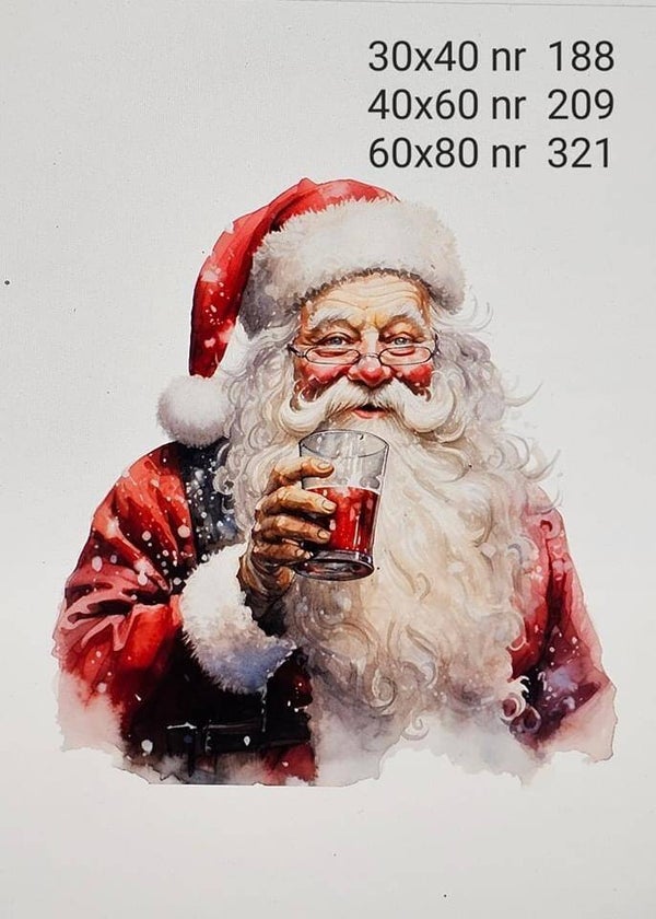 Wanddoek kerstman drinkt wit