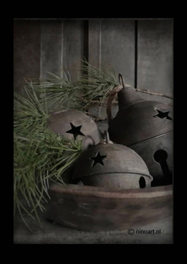 Houten bordje, kerstbellen