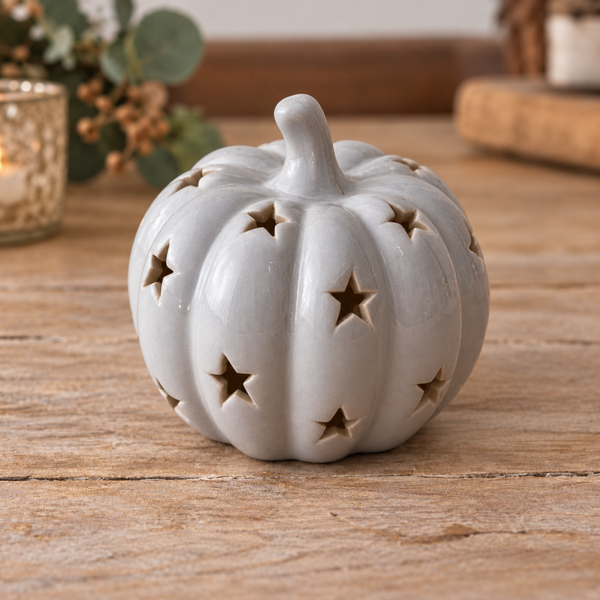 LED light up ceramic pumpkin - Grey