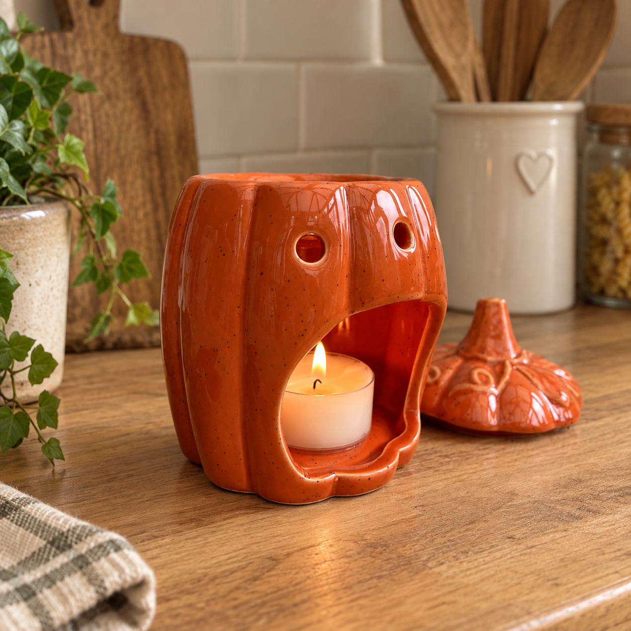 Pumpkin burner with lid - Orange