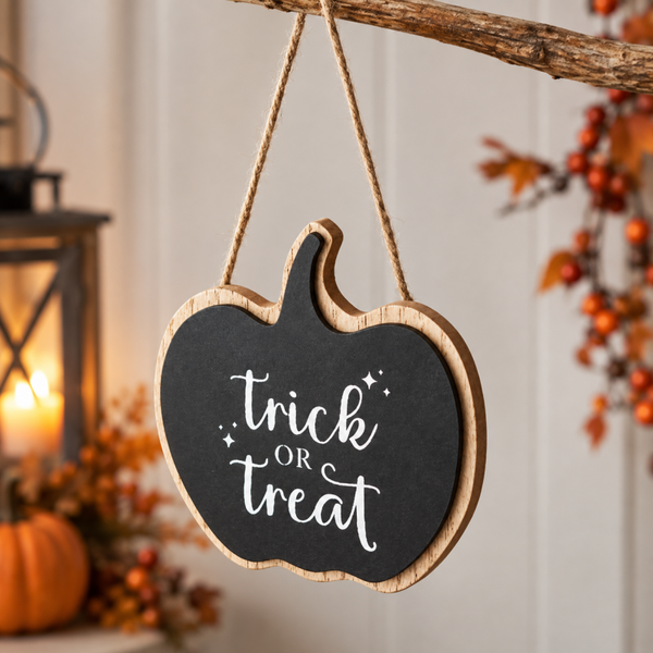 'Trick or Treat' black wooden hanger