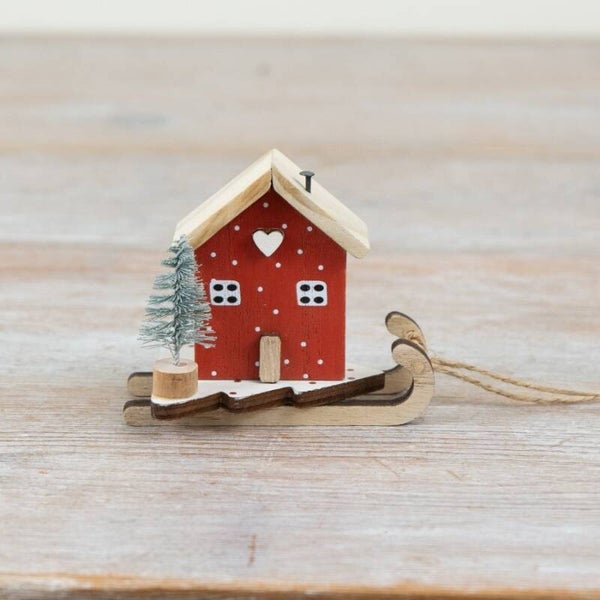 Rustic sleigh house hanger - Red