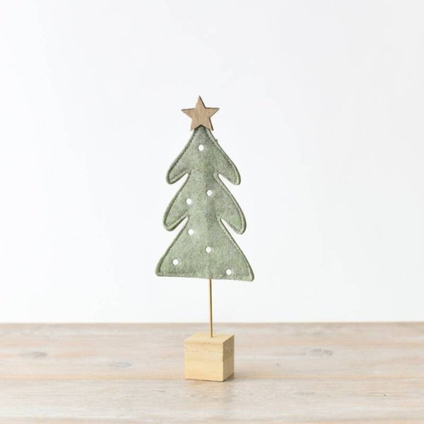 Sage green polka tree with wooden base