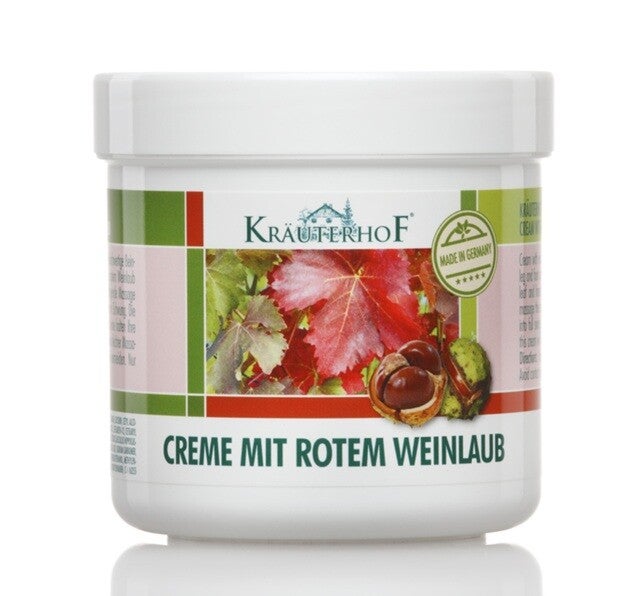 Crème met rode wijnbladeren, verzorgend voor benen en voeten