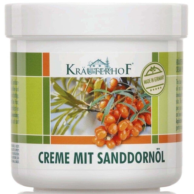 Een grote pot Kräuterhof crème met duindoornolie