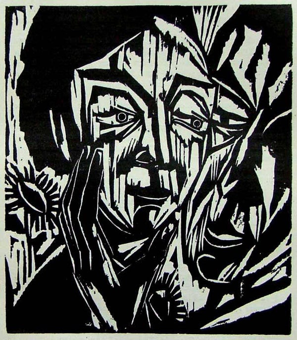Alfred Hanf (1890–1974)  Houtsnede 'Liefdespaar' ~1925
