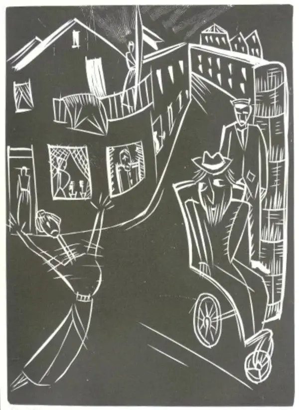 Alfred Lomnitz (Germany 1892-1953 GB)  Houtsnede 'Straat' circa 1920