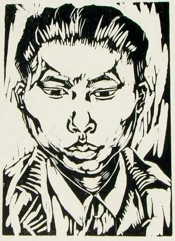 Anna van der Feer (1902-1956)  Houtsnede 'Indonesische man' ~1925